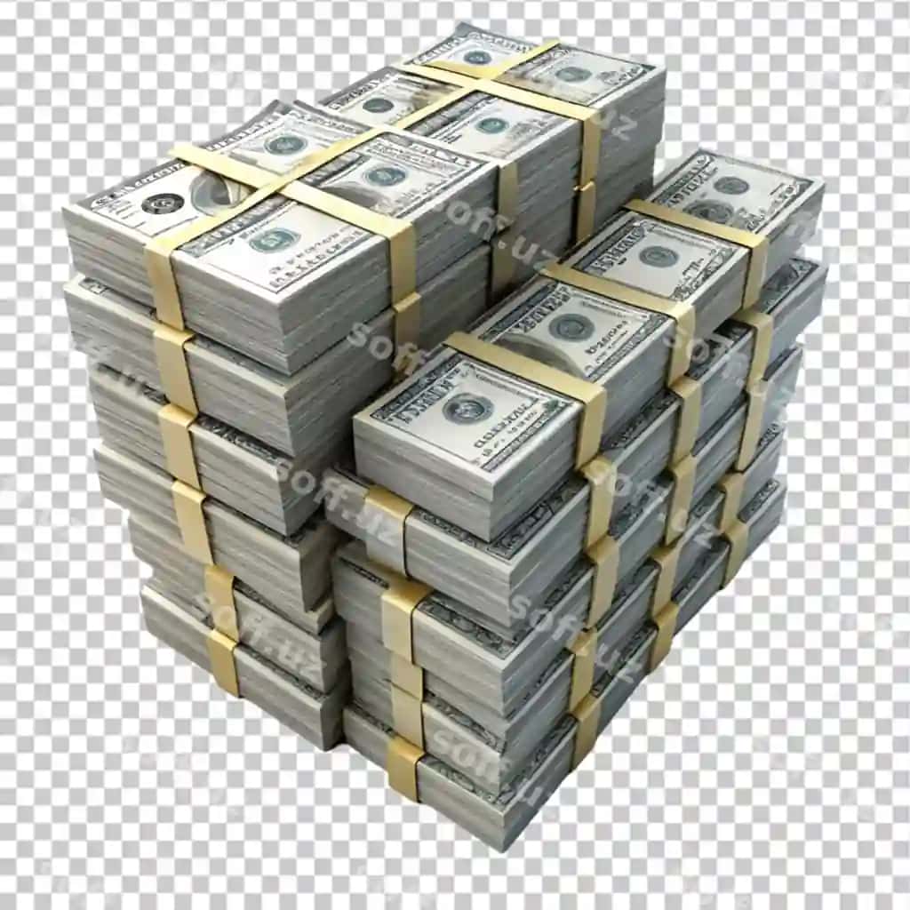 Pul to'plari yuz dollarchilik billlarni steklarda qadoplash | Money pile packs hundred dollar bills stacks