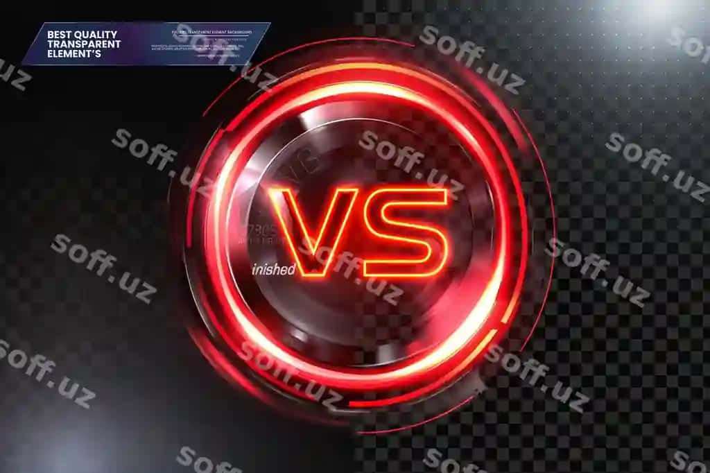 Vs yorqin qizil doira tugatilmagan harflar shaffof fonda | Vs glowing red circle with unfinished letters transparent background