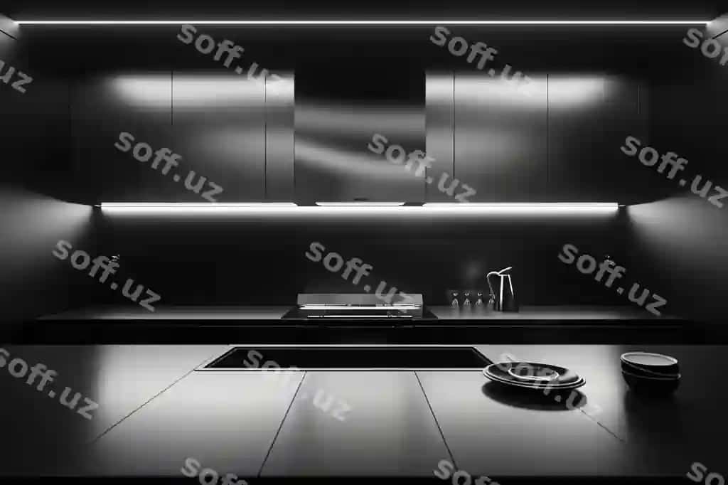 Yuqori kontrast monokrom kuhona dizayni octane rend | Highcontrast monochrome kitchen design octane rend