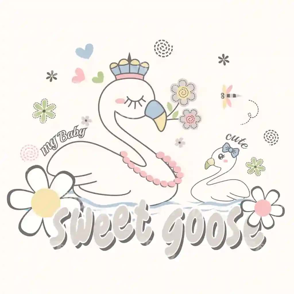 Chiroyli gul bilan qush vektor multfilm illustratsiyasi | Swan with beautiful flower vector cartoon illustration