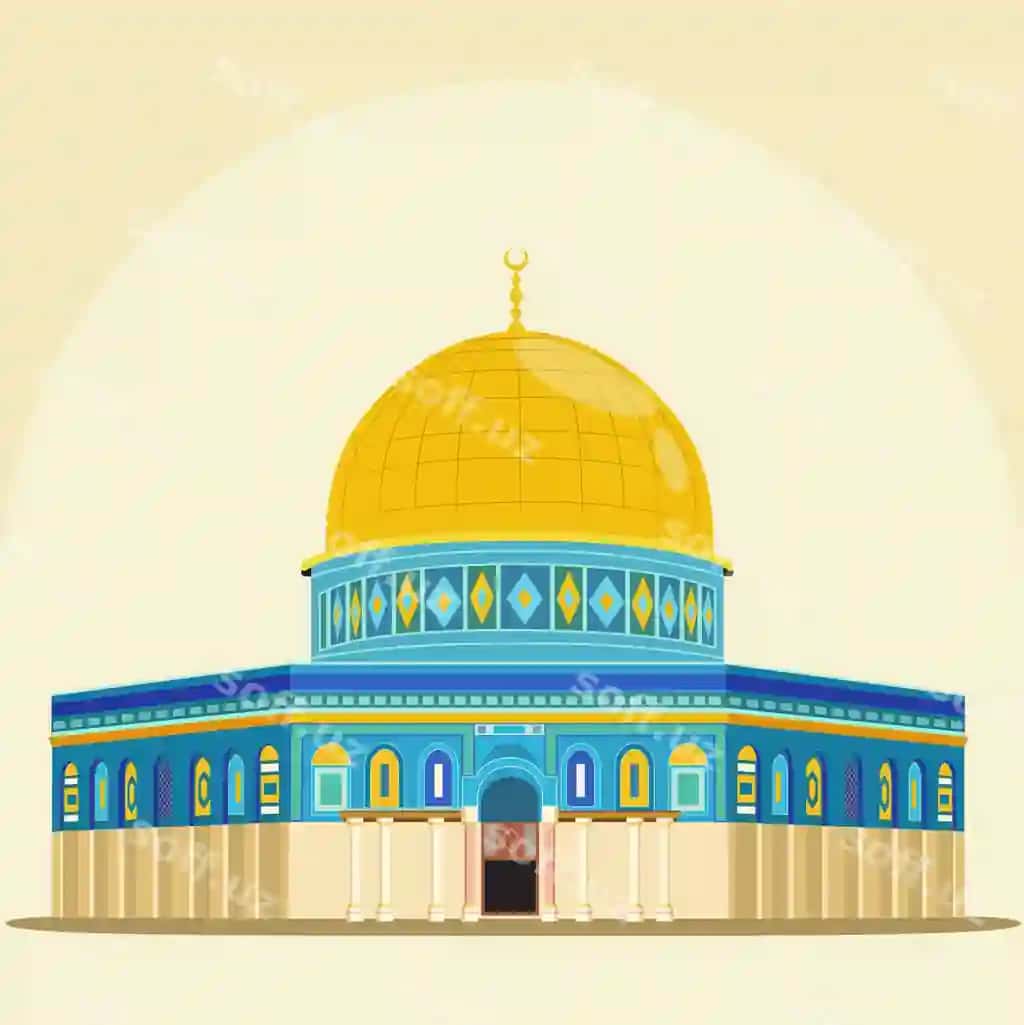 Gumbazli tosh alaqsa masjidi Quddus Falastin vektor tasviri | Dome rock alaqsa mosque jerusalem palestine vector illustration