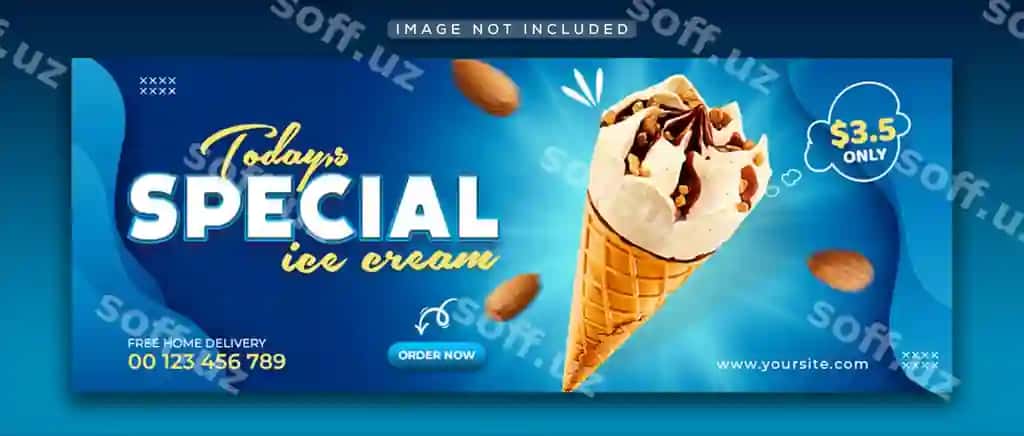 Maxsus shirin muzqaymoqli ijtimoiy tarmoqlar veb baner post Facebook | Special delicious ice cream social media web banner post facebook