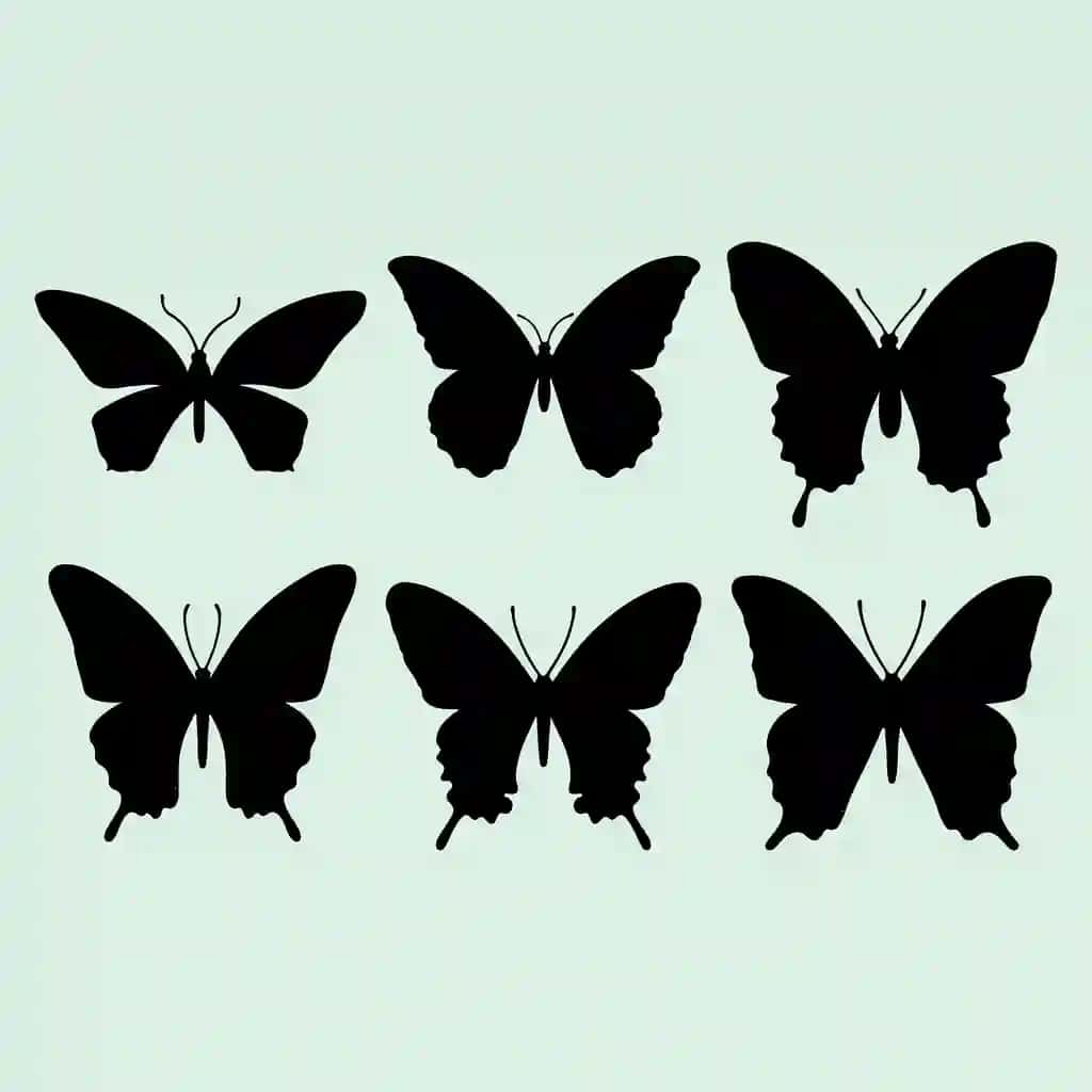 Kapalak qora silueti turli xil uchuvchi kapalaklarni o'rnatdi | Butterfly black silhouette set different types flying butterfly