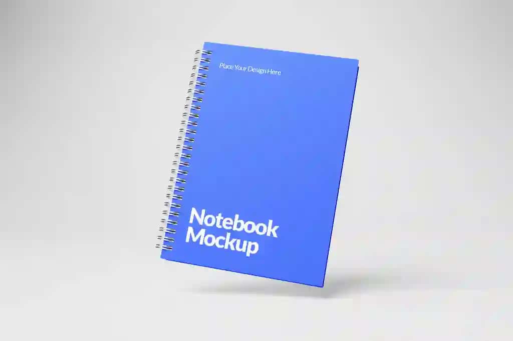 Spiral bilan bog'langan ko'k daftar maketi | Blue notebook mockup with spiral binding