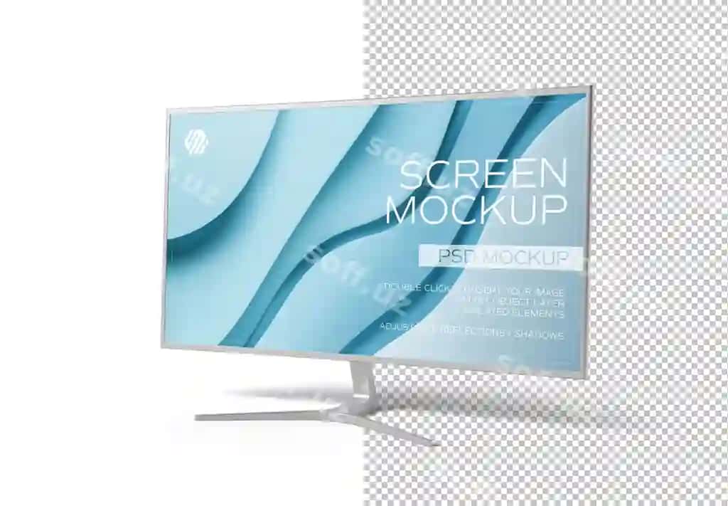 Akilii televizor ekrani oq fonda ajraltirilgan mockup | Smart television screen isolated white background mockup
