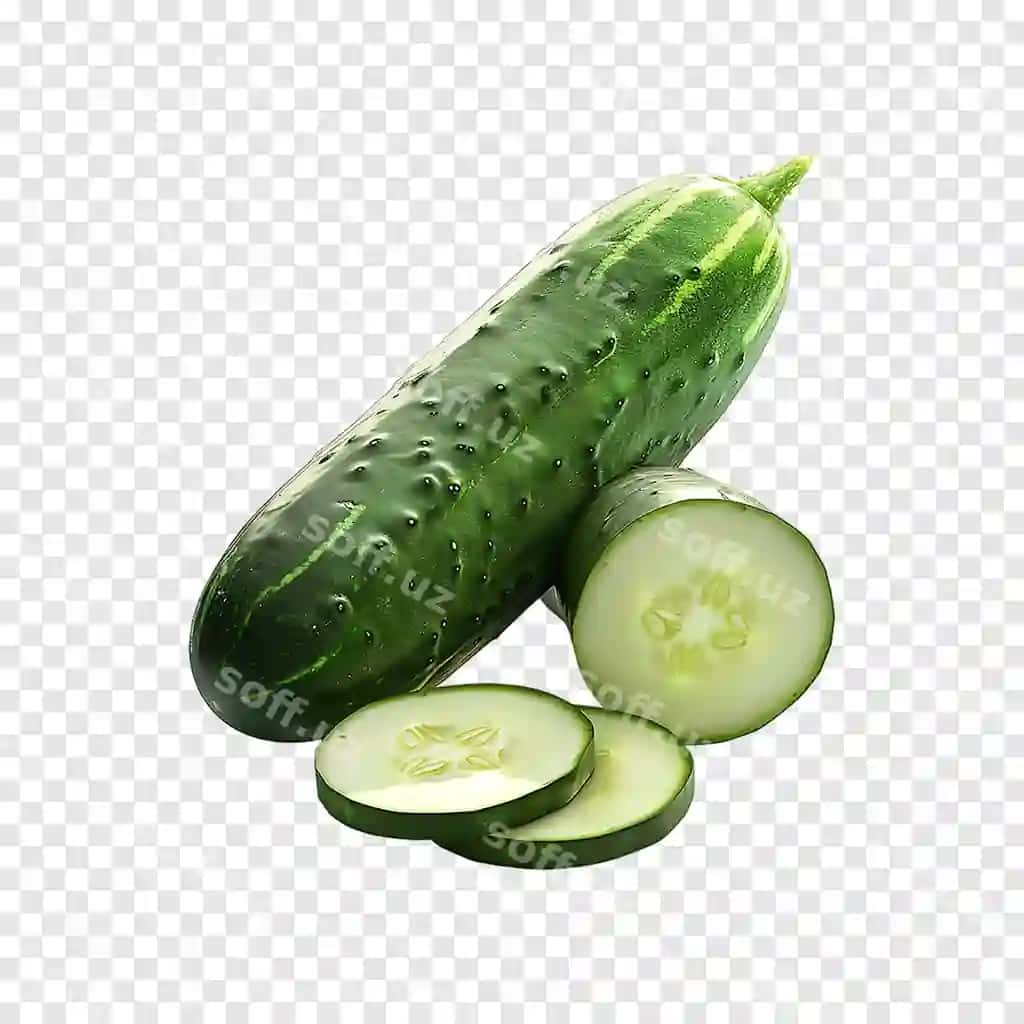 Yangi xurmoq doyillari shaffof orqa fonda generativ ajraltirilgan | Fresh cucumber slices are isolated transparent background generative