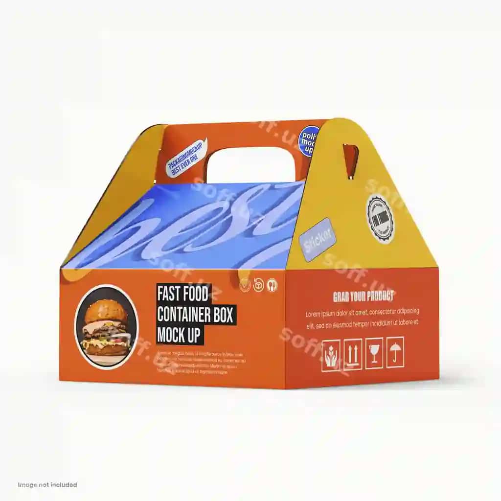 Ovqat olib chiqish piknik qutisi namunasi tort qutisi namunasi | Food carry picnic takeaway box mockup cake box mockup