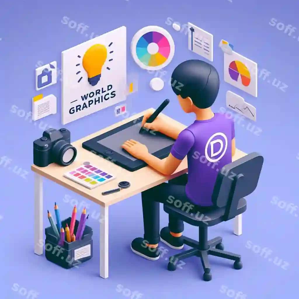 Uning atrofidagi 3D grafik dizayner belgilar belgilari | 3d graphic designer character icons around him