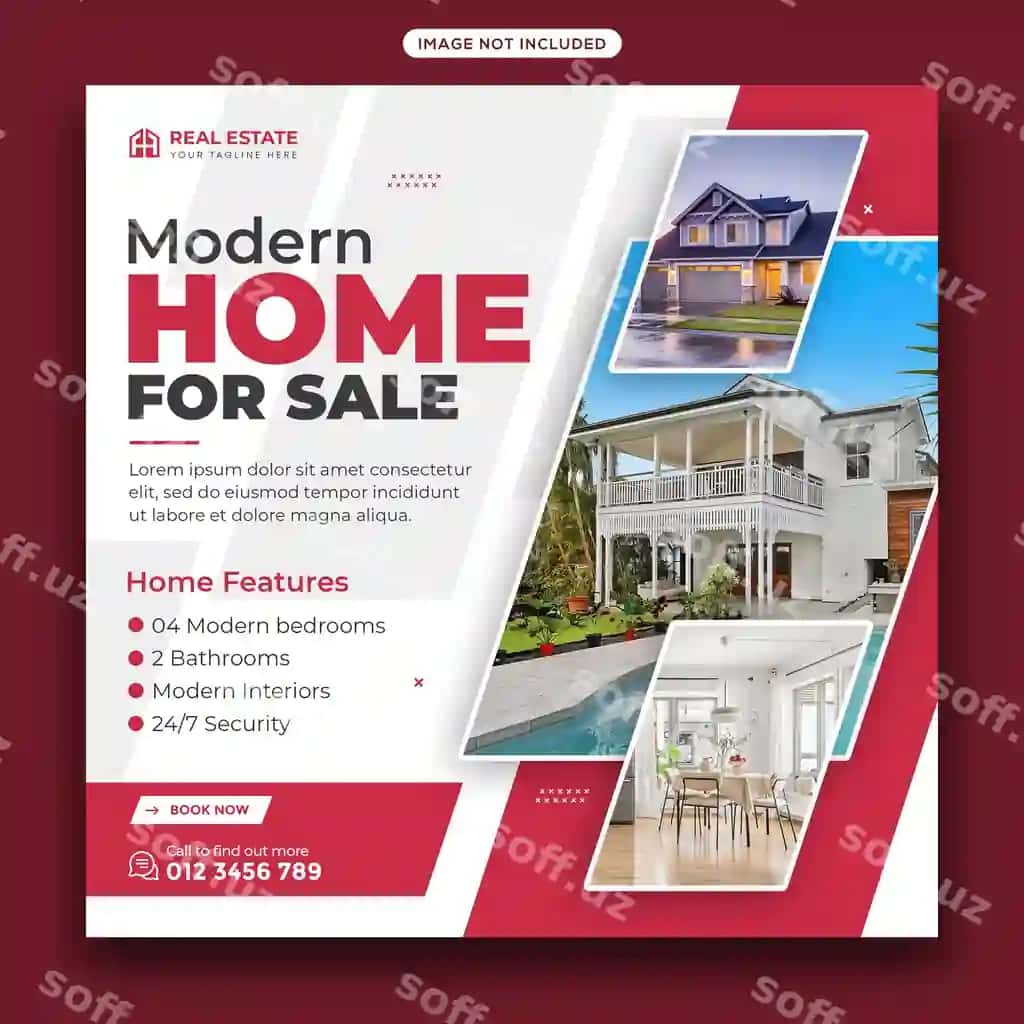 Emlak agentligi reklamasi uchun sotsial media posti kvadrat banner shabloni | Real estate agency promotion social media post banner template square