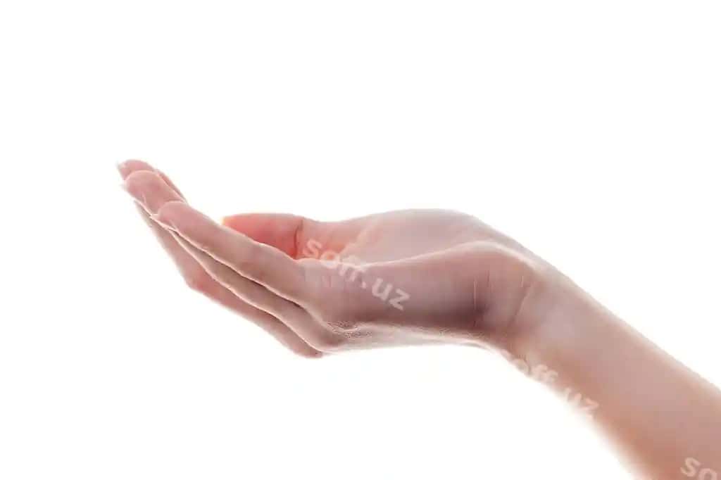 Ochiq ayol qoliq ajralgan oq tan til | Open woman hand isolated white body language