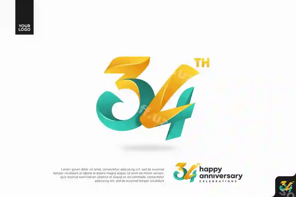 Rangli dizayn bilan jonli 34-yillik bayrami | Vibrant 34th anniversary celebration with colorful design