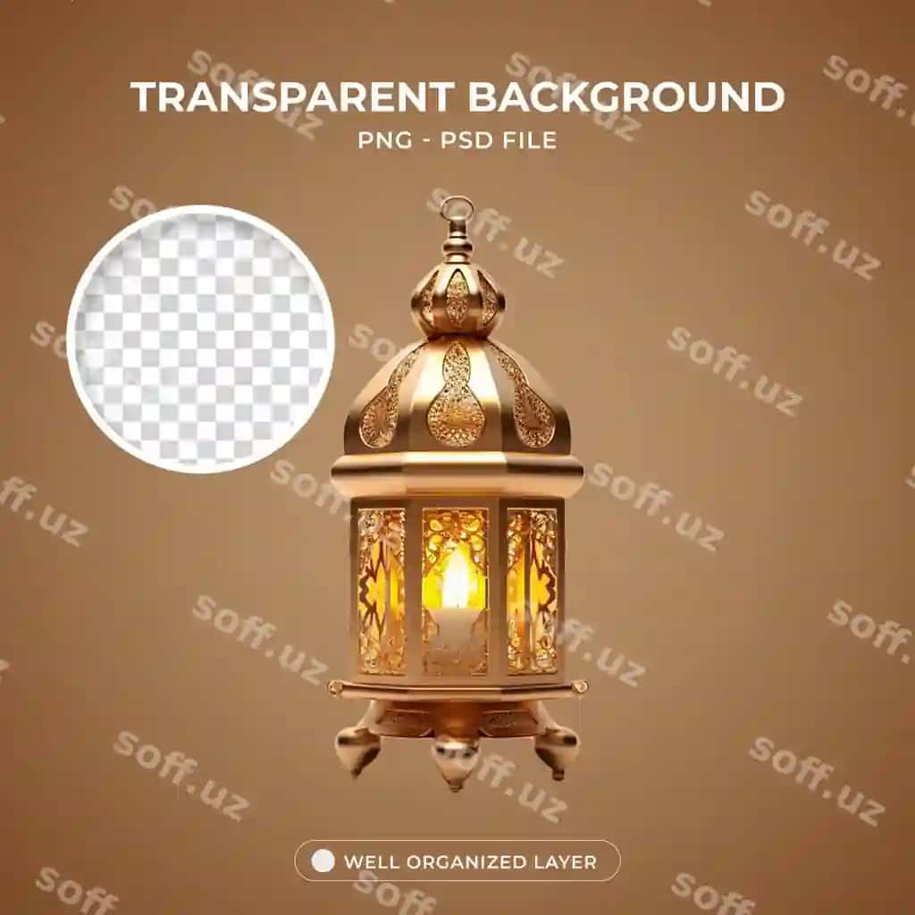 Psd Hayit Ramazon Islomiy Chiroq ob'ekt shaffof fonda | Psd eid ramadan islamic lantern object transparent background