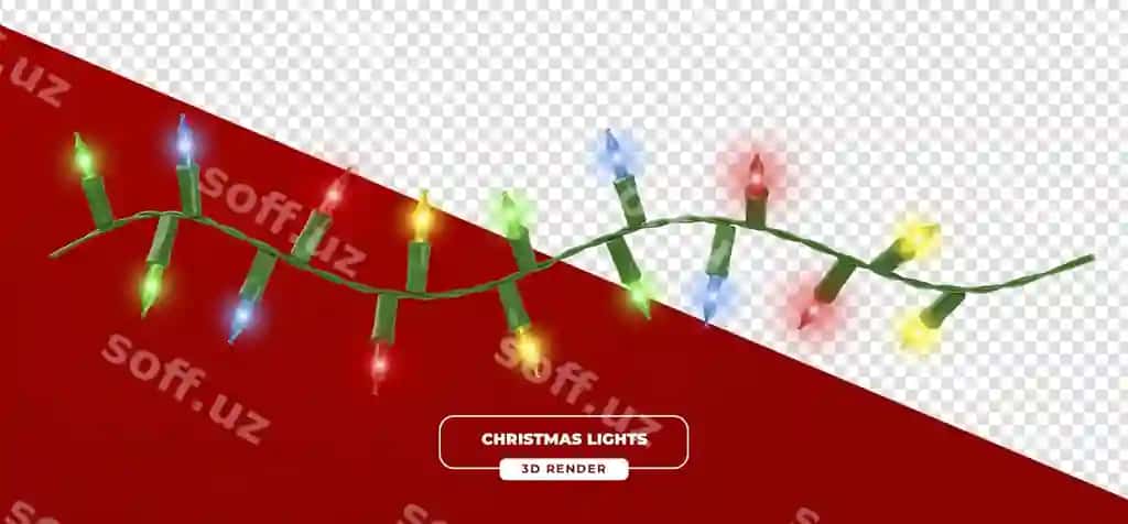 Rang-barang Natal chuqur lampochkalar 3D render | Colorful christmas string lights 3d render