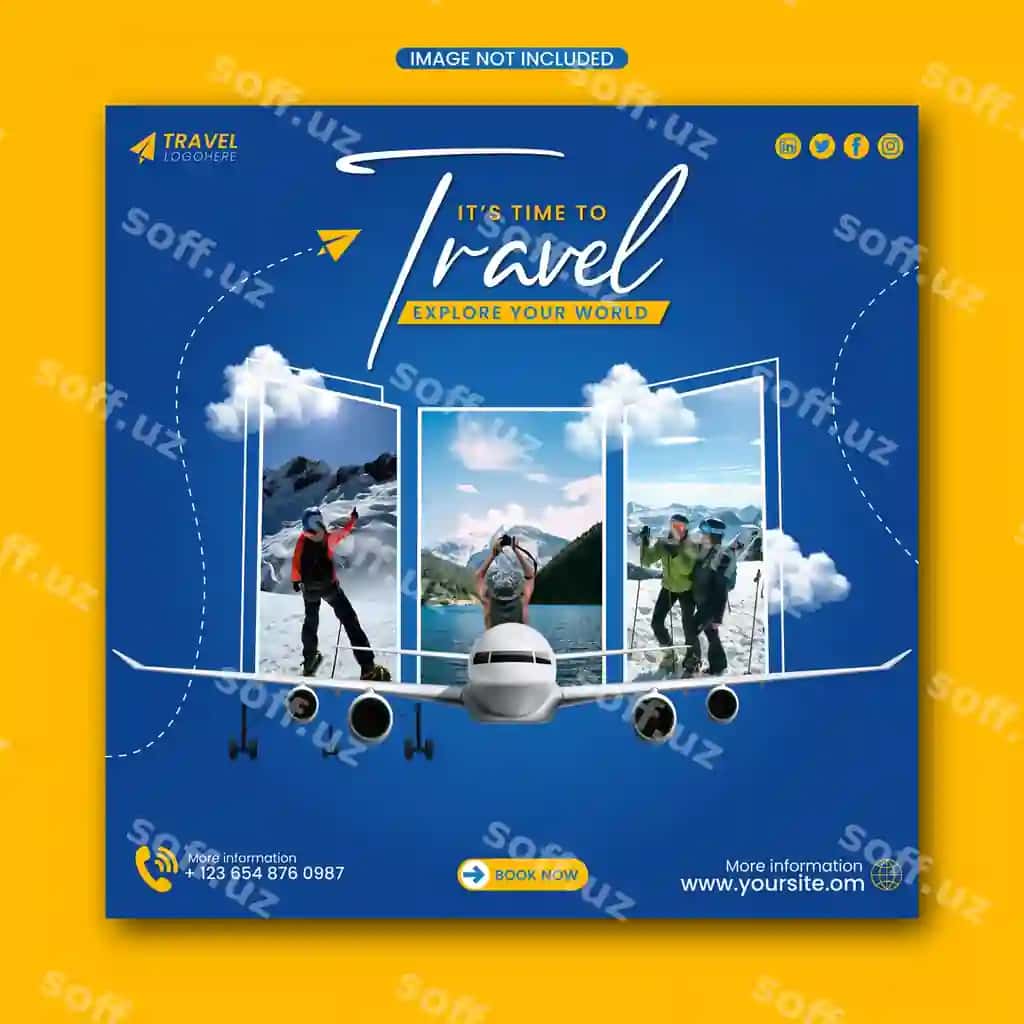 Dunyoni zamonaviy ijodkor sayohat, ijtimoiy media posti veb baneri | Explore world modern creative travel social media post web banner