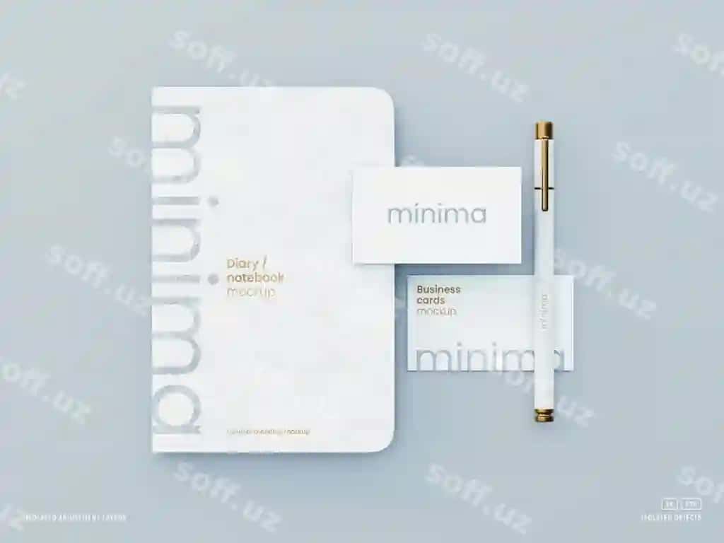 Vizitka daftarchasi bilan minimal brending ish yuritish buyumlari to'plamining maketi | Minimal branding stationery set mockup with business cards notebook