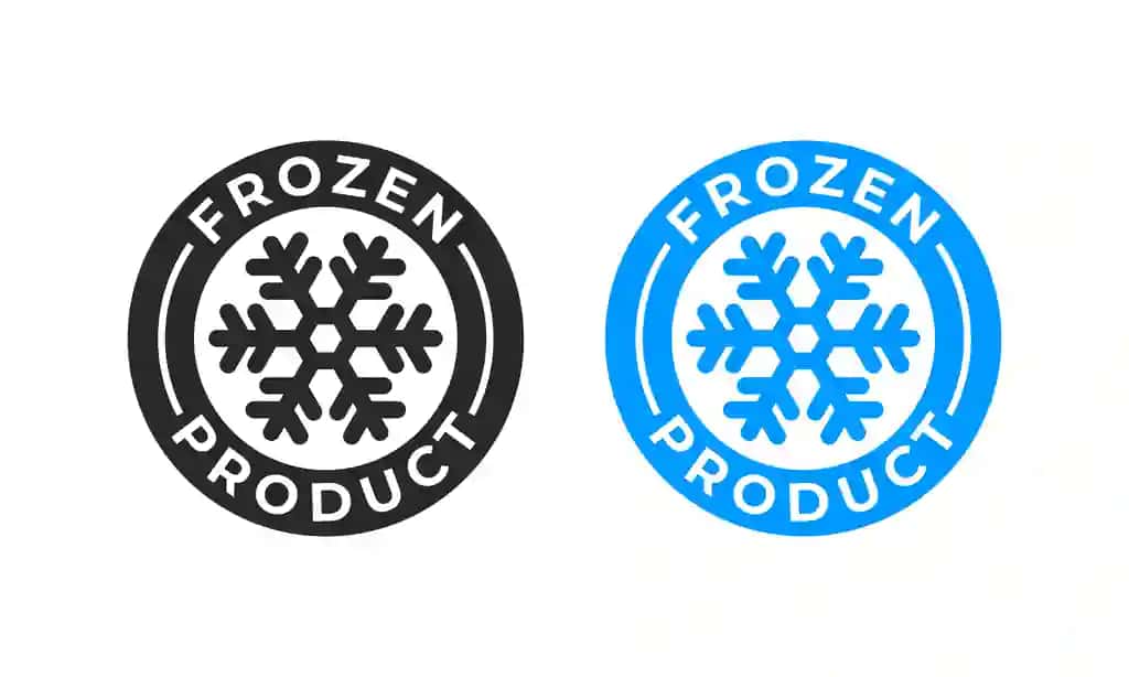 Muzlatilgan mahsulot vektorli oziq-ovqat paketi yorlig'i yangi muzlatilgan mahsulot qor parchasi | Frozen product vector food package label fresh frozen product snowflake