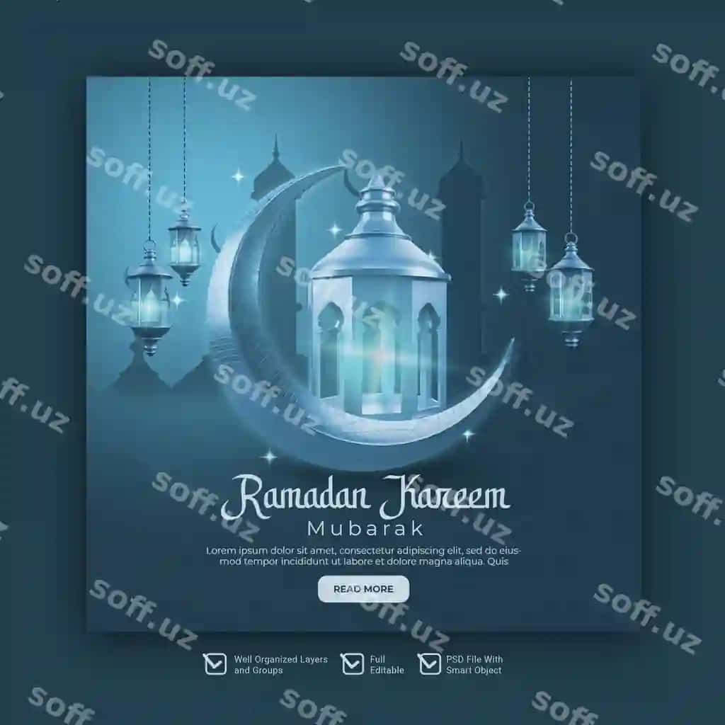 Ramazon Muborak posteri fano va oy bilan | Poster ramadan mubarak with lantern moon it