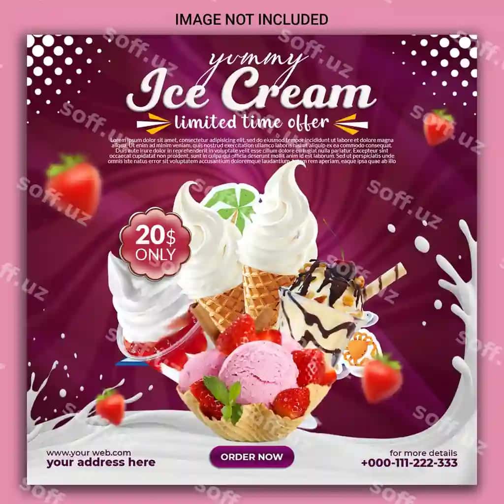 Mazali muzqaymoq ijtimoiy media post shabloni | Yummy icecream social media post template