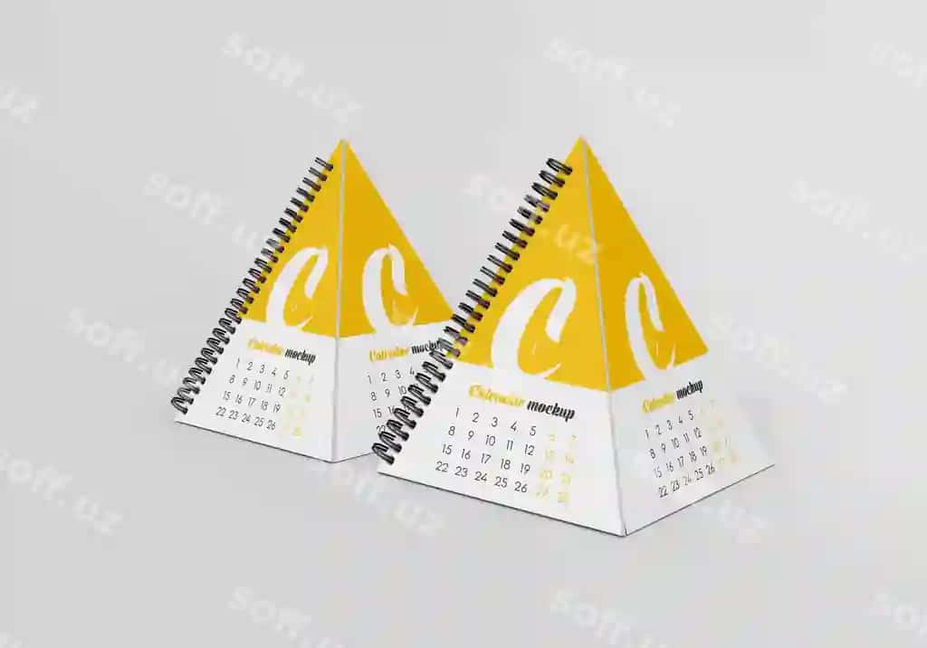 Spiralka piramida stol kalendar namunasi | Spiral pyramid desk calendar mockup 2