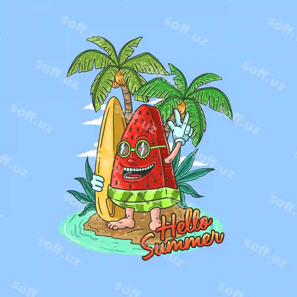 Tarvuz yoz surfing illustratsiyasi | Watermelon summer surfing illustration