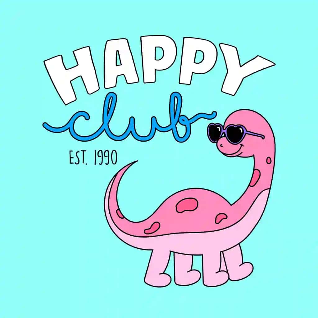 "Baxtli klub", yozuvi bor pushti dinozavr | Pink dinosaur with words happy club it