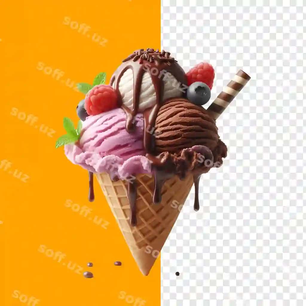 Shokoladli kon tarator topping bilan psd | Chocolate cone strawberry with topping psd