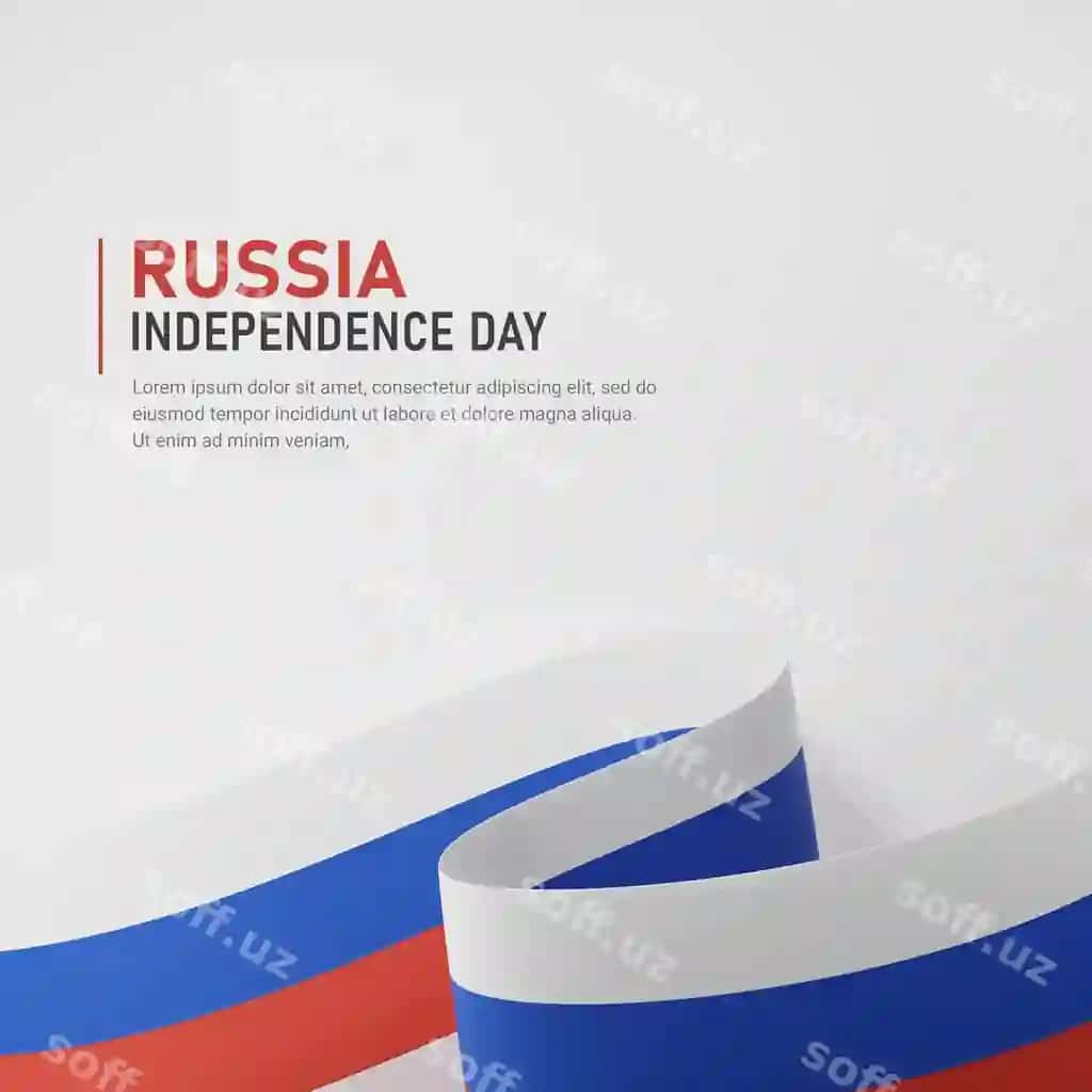 Rusiya mustaqallik kuni dalqon lentli bayrog' kvadrat baner shabloni | Russia independence day waving ribbon flag square banner template