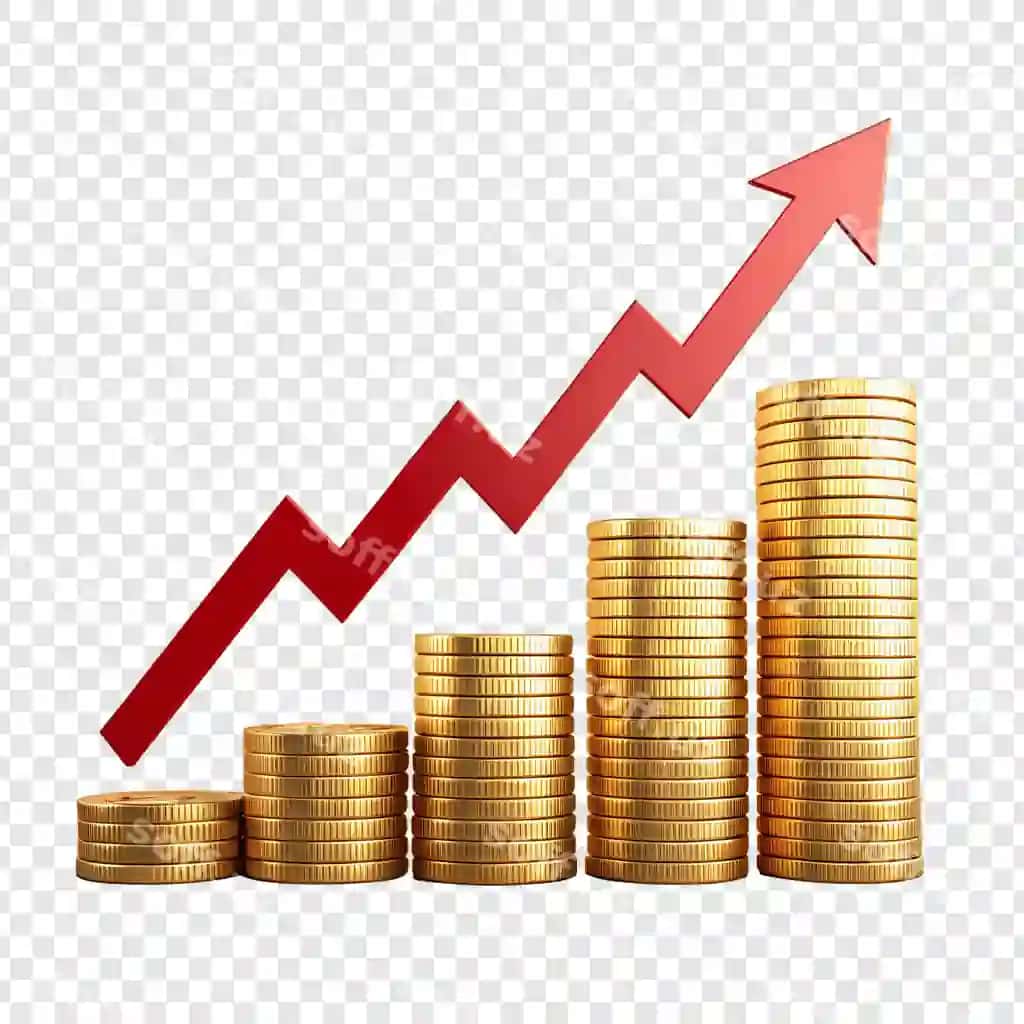 Moliyaviy o'sish tushunchasi — oltin tangalari bilan ko'tariluvchi o'yinaniq arrow | Financial growth concept with gold coins rising arrow