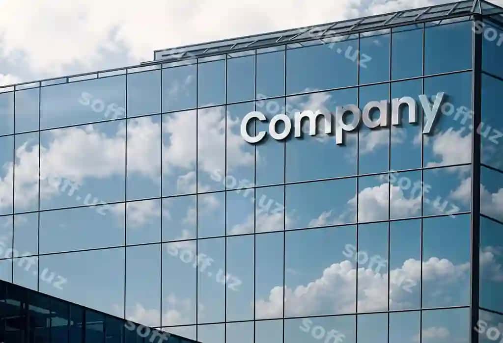 Bepul PSD kumush harflar binoning shisha fasad | Free psd silver letters glass building facade