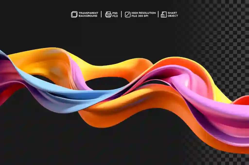 Mavhum rang-barang 3D suyuqlik dizayni fonsiz oqim chuqurligi bilan | Abstract colorful 3d fluid design with fluidity depth without background