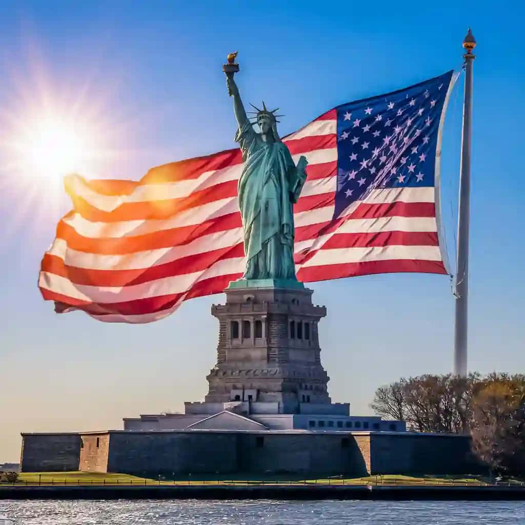 Ozodlik haykali quyosh porlashi bilan ko'rsatilgan | Statue liberty is shown with sun shining it
