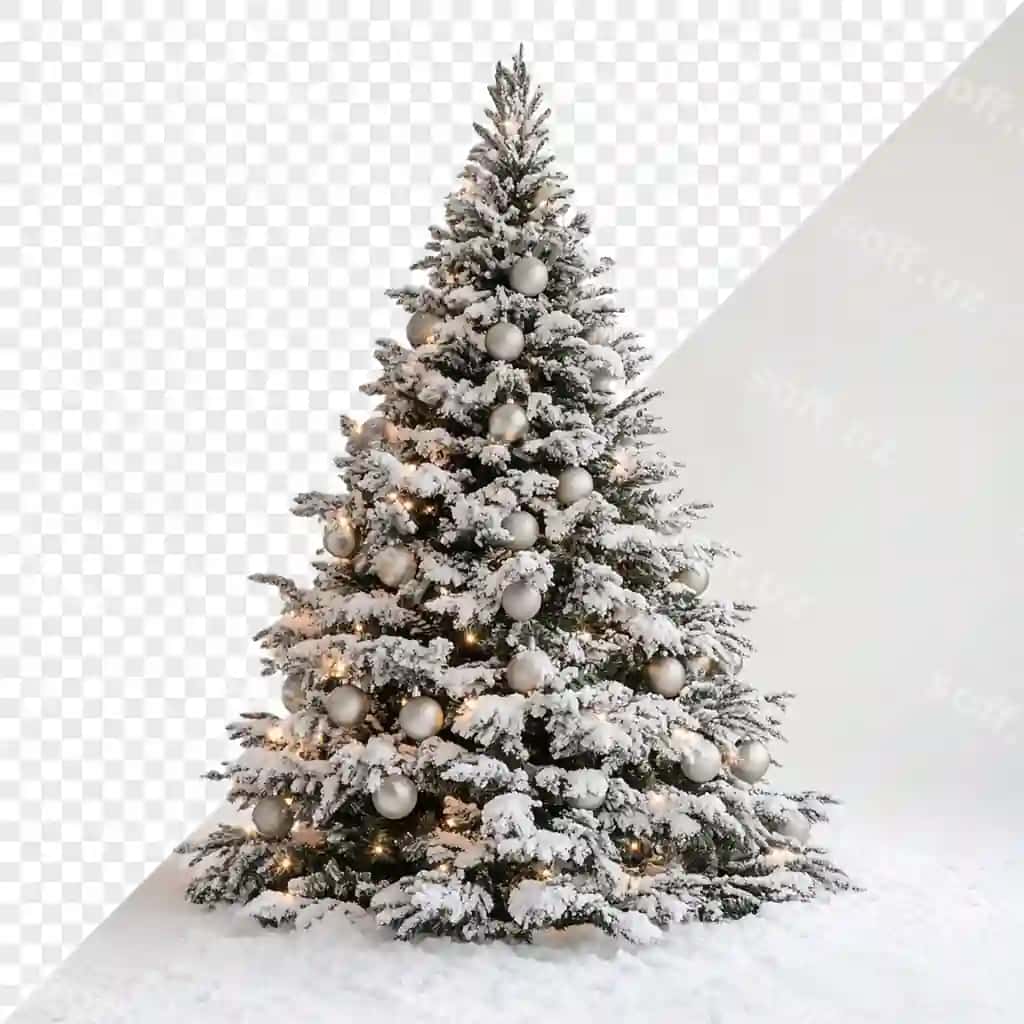 Yangi yil shirinchi qorlangan oq fonida | Christmas tree with snow it white background