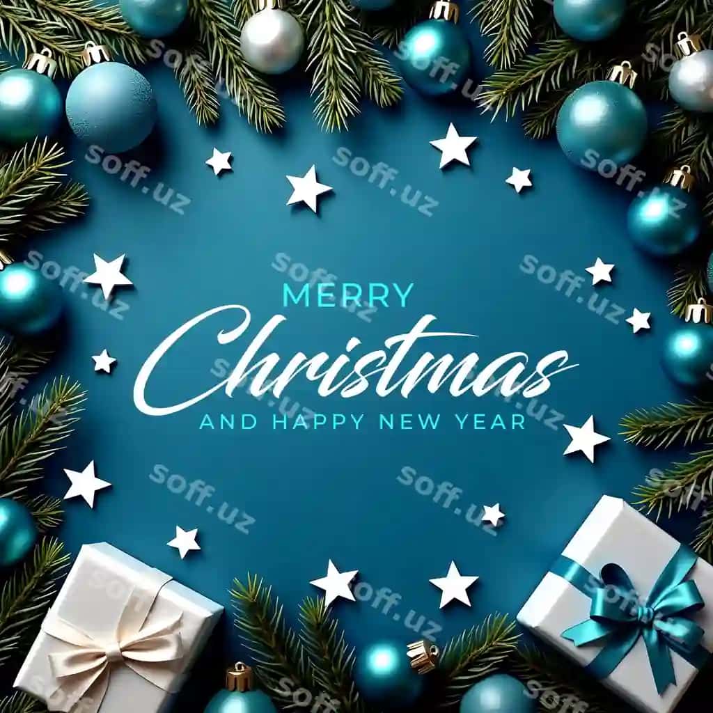 Rojdestvo ijtimoiy tarmoqlar posti qizil shar chinar daraxti sovg'a qutisi yulduza | Christmas social media post with red ball pine tree gift box star