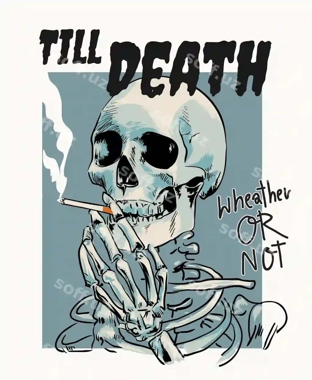 Skelet sigaret tutish karyokat illustratsiyasi | Skeleton smoking cigarrete cartoon illustration