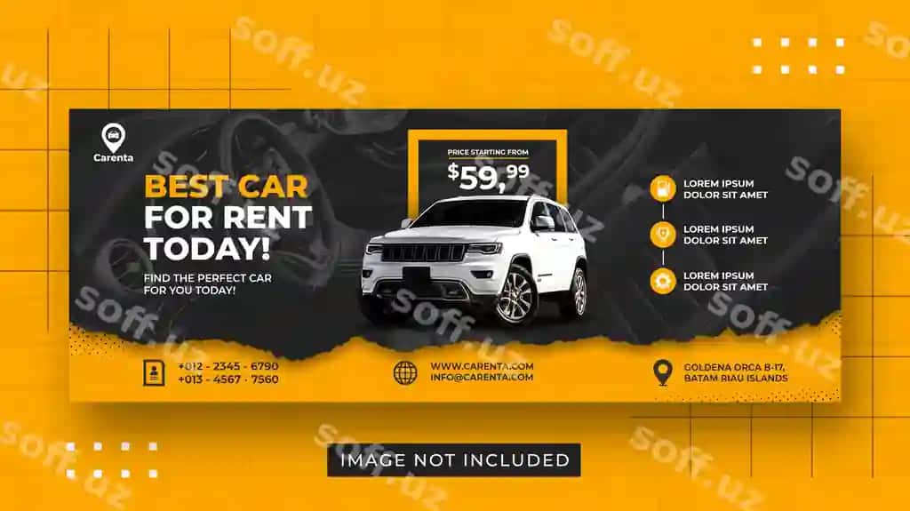 Avtomobil ijarasi reklamasi ijtimoiy tarmoqlar Facebook varaq shabloni | Car rental promotion social media facebook cover banner template