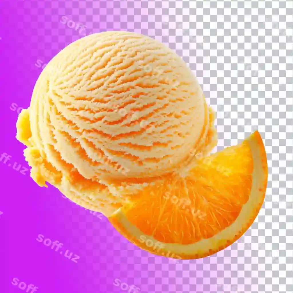 Vanil va apelsin mrozi chaqmoq apelsin meva qirqmachalari bilan | Scoop vanillaorange ice cream scoop with slices orange fruit