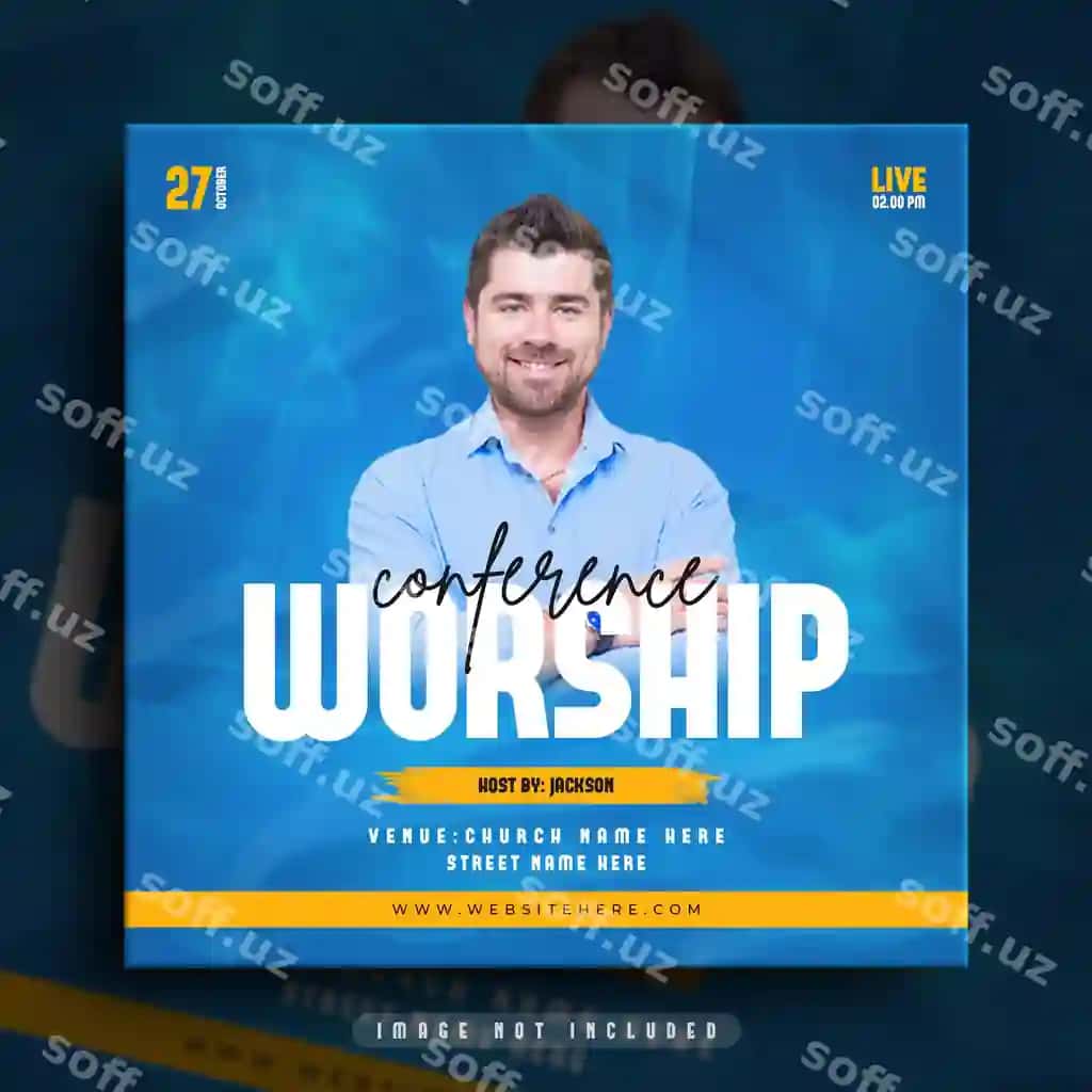 Xizmat konferensiyasi Instagram ijtimoiy tarmoqlar posti veb-banneri | Worship conference instagram social media post web banner