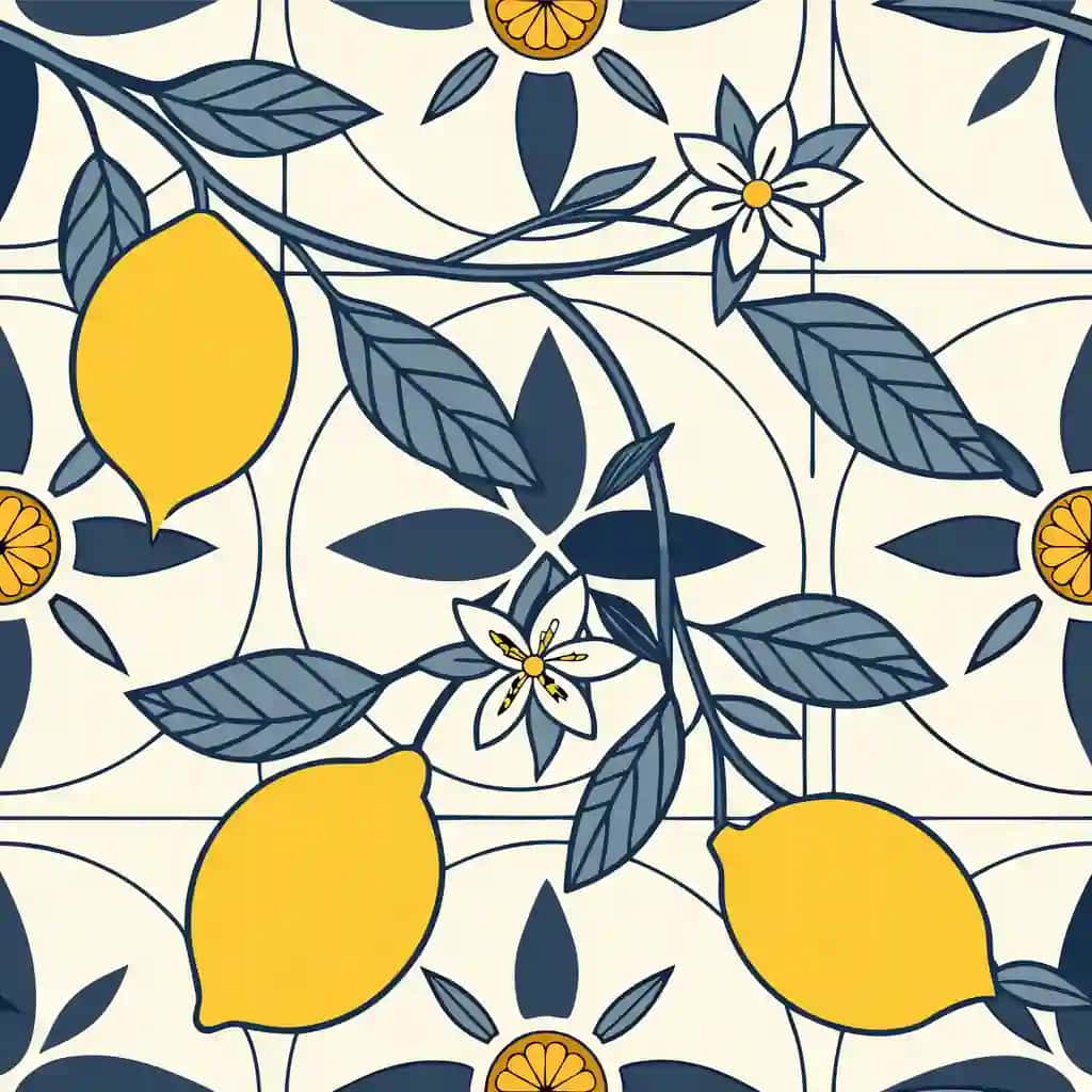 Limon novdasi gulli kafel dizayni | Lemon branch floral tile design