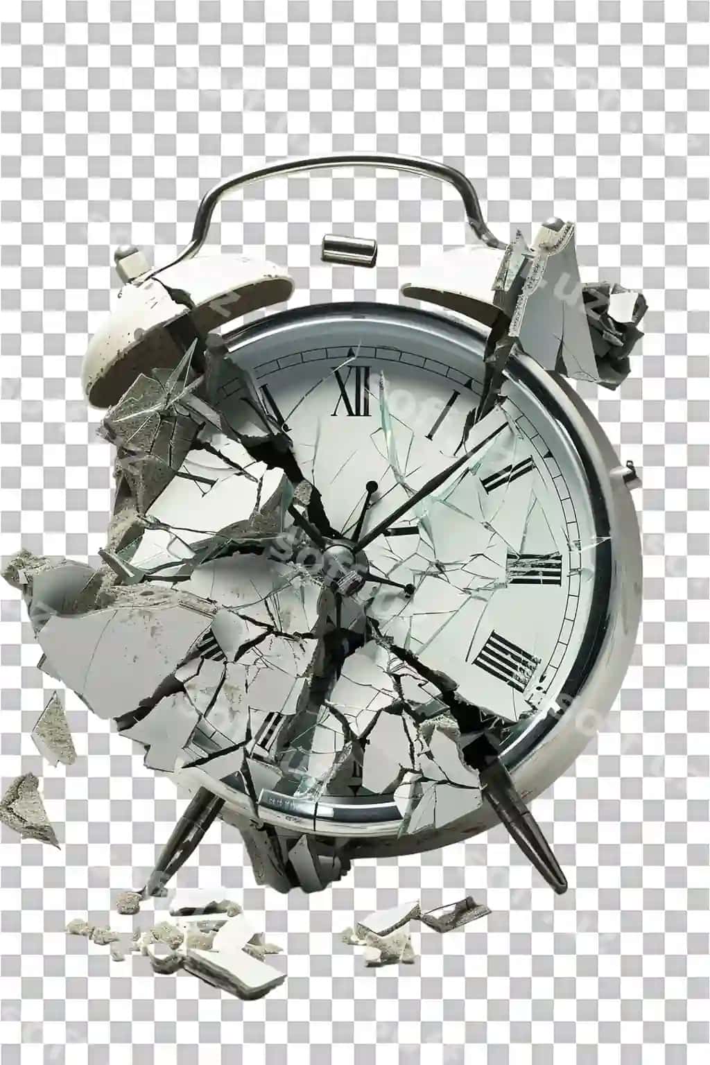Ezilgan budilnik shaffof fon | Smashed alarm clock transparent background