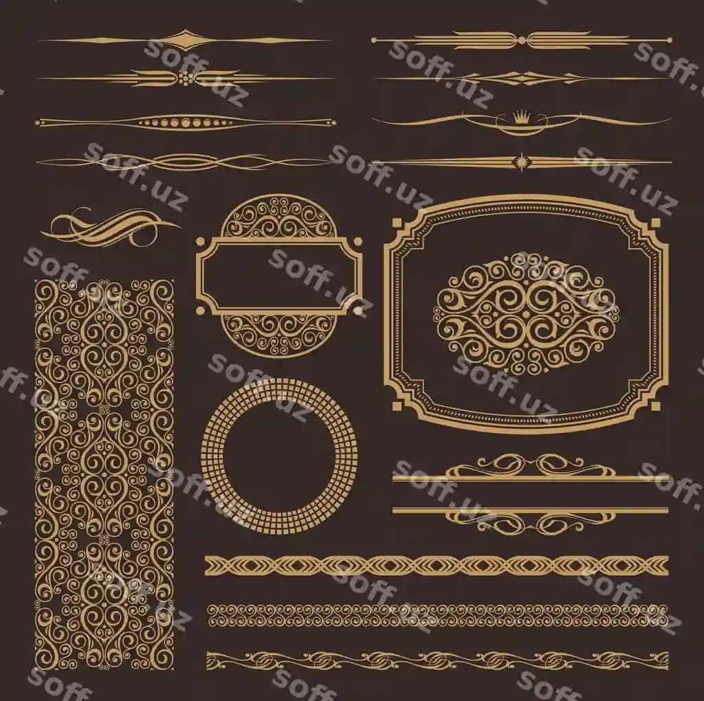 Vintage ramkali yorliqlar, chegaralar naqshlari, bezaklar va boshqa dekorlarni o'rnating | Set vintage framed labels borders patterns ornament other decor