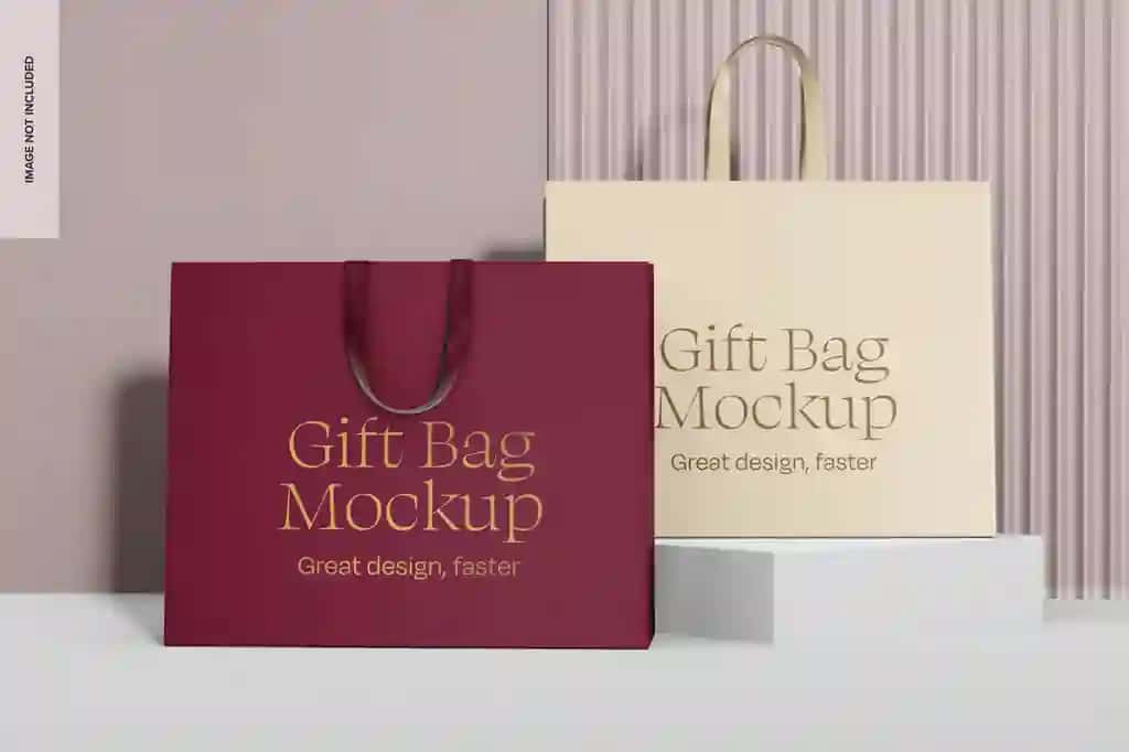 Oldindan ko'rinishda tutqichli maket bilan nafis sovg'a sumkalari | Elegant gift bags with handle mockup front view