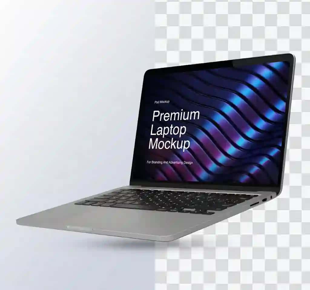 Mavhum to'lqinsimon ekranli premium noutbuk maketi | Premium laptop mockup with abstract wavy screen