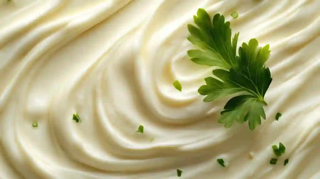 Mayonezning boy tuzilishi yaqin planda koʻrsatilgan | Rich mayonnaise texture displayed closeup