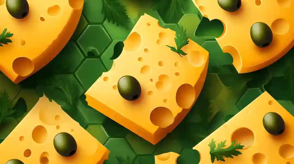 Pazandachilik ilhomini aks ettiruvchi zaytun o'tlari bilan jonli pishloq kompozitsiyasi | Vibrant cheese composition with olives herbs displaying rich texture culinary inspiration