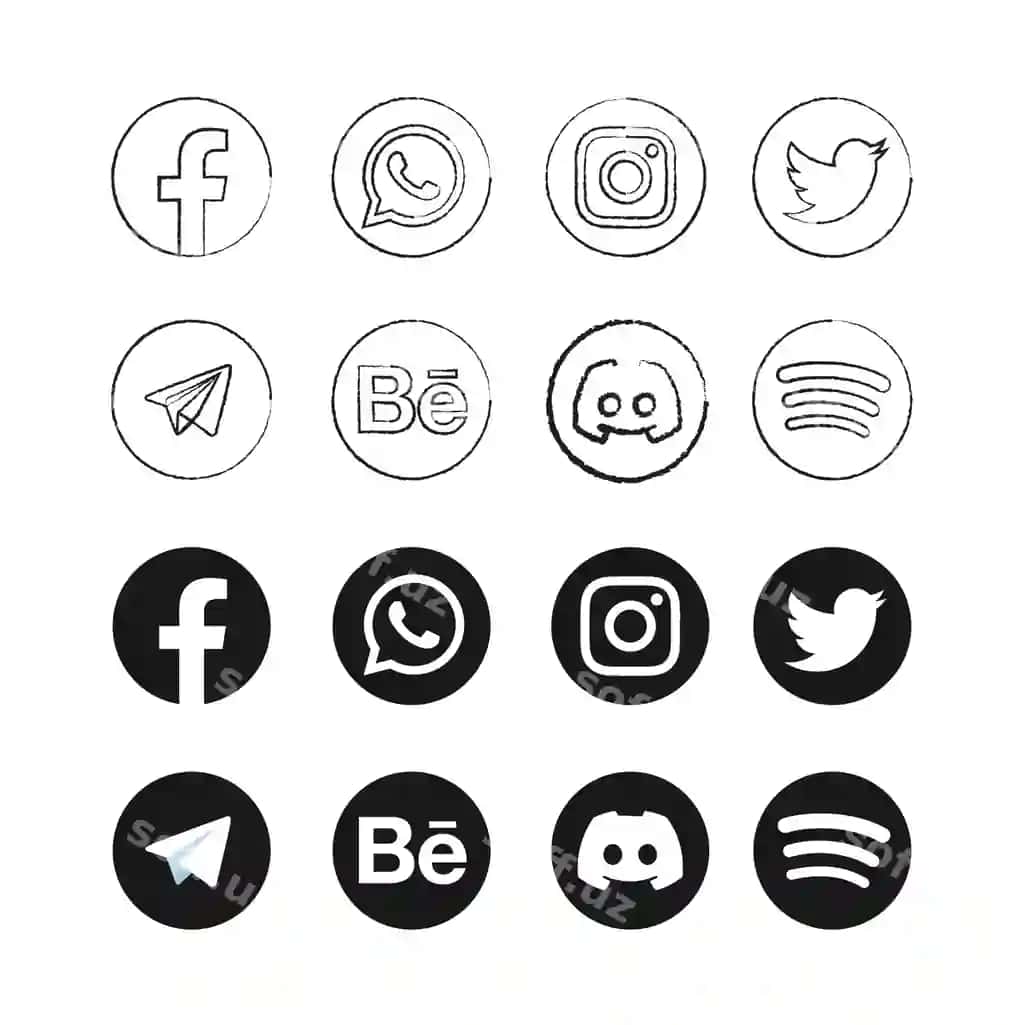 Qo'l bilan chizilgan ijtimoiy tarmoqlar logo premium vektor | Hand drawn social media logo premium vector