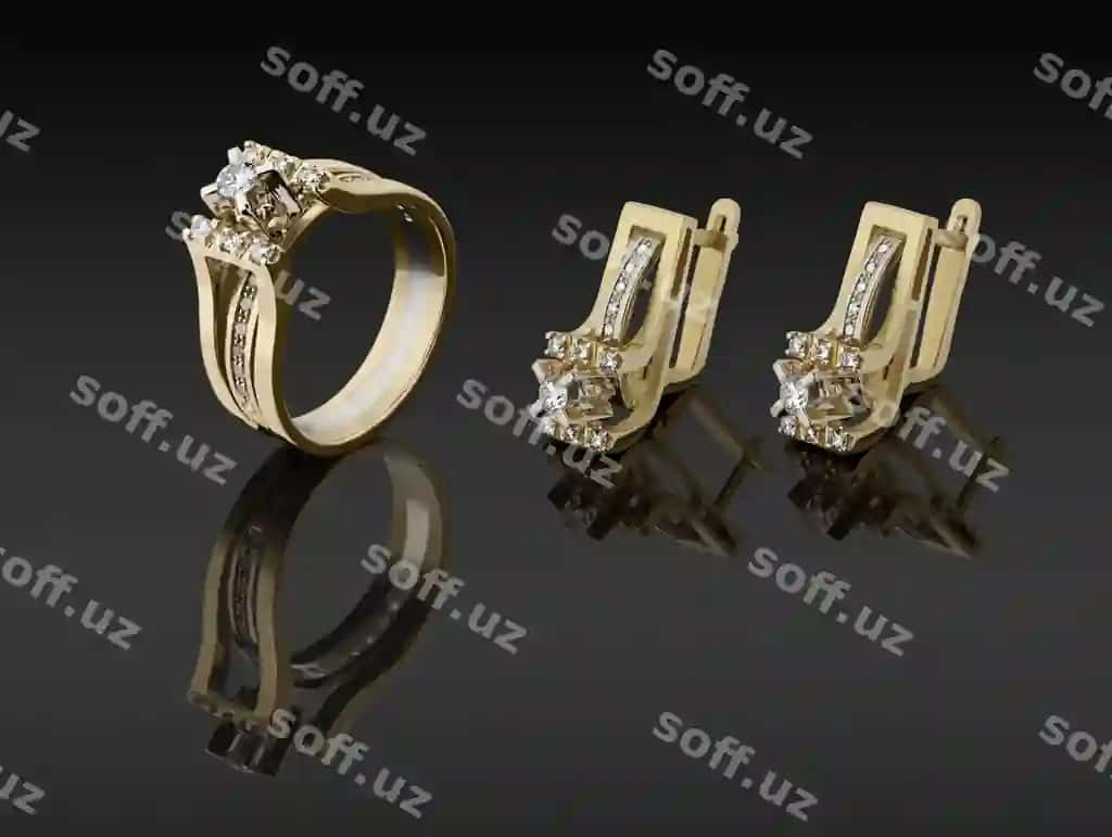 Olmosli oltin uzuk sirg'alar | Gold ring earrings with diamonds