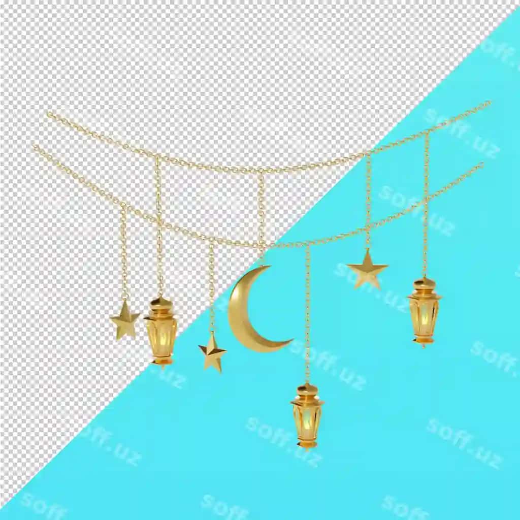 3d furnar arab furnar asrang oltin zanjir psd fayl | 3d lantern arabic lantern hanging gold chain psd file