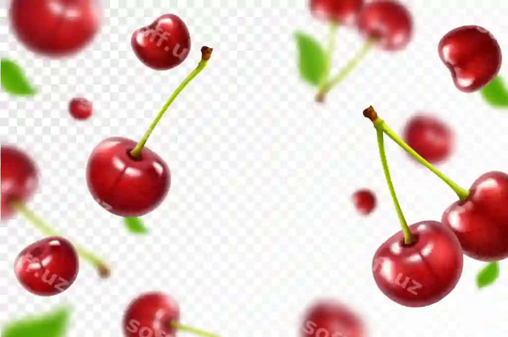 Gilos fonida uchib yuruvchi rezavorlar va loyqa effektli qizil gilos | Cherry background flying berries with blurry effect red cherries