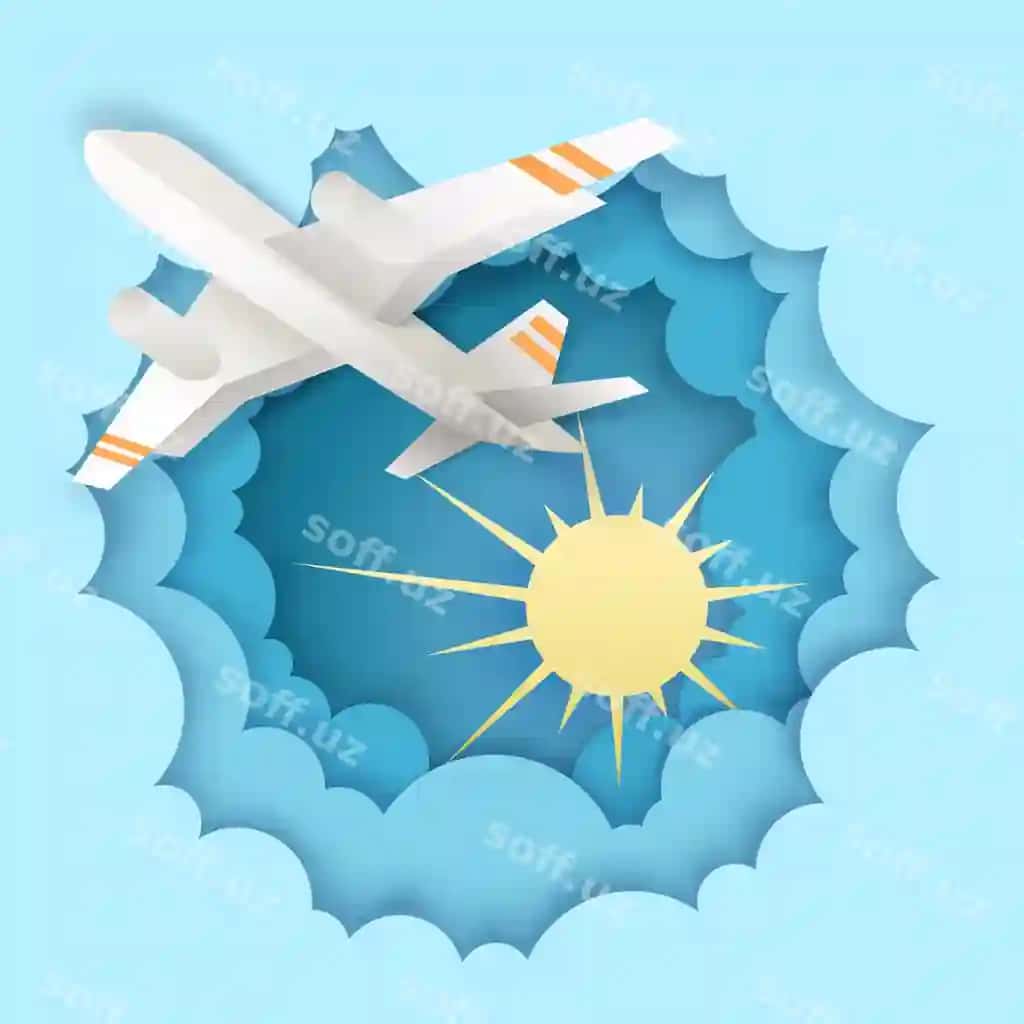Samolyot osmonda uchadigan vektor illustratsiyasi qog'oz san'at uslubi | Airplane flying sky vector illustration paper art style 2