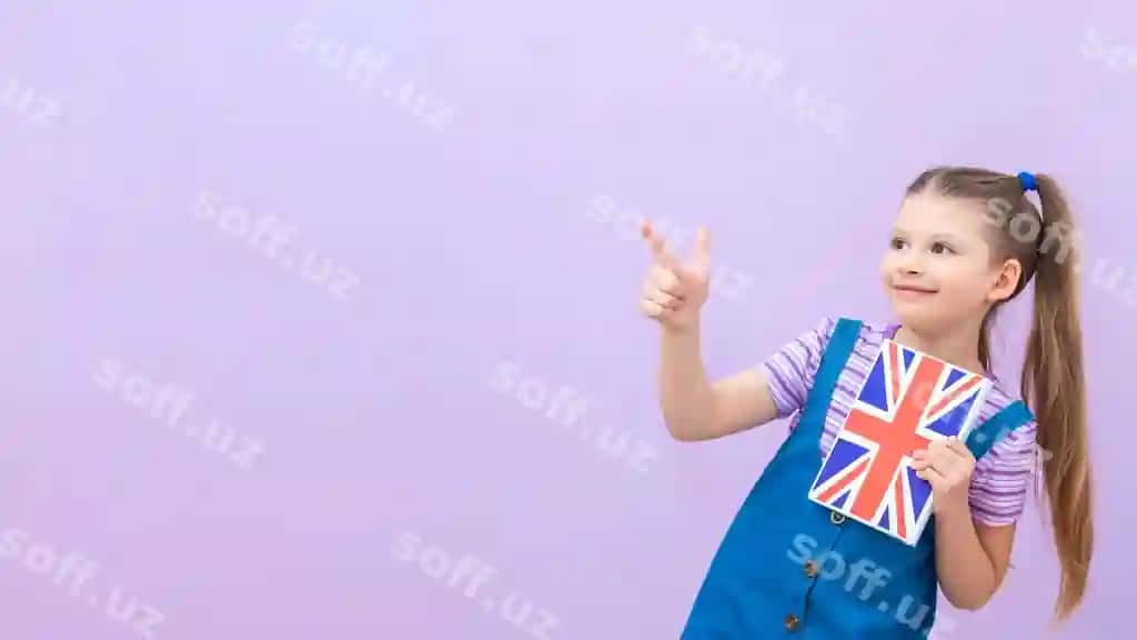 Ingliz tili darsligi maktab qizning qo'lida, u boshini chetga yo'naltirmoqda. | English textbook is hands schoolgirl who points her finger side